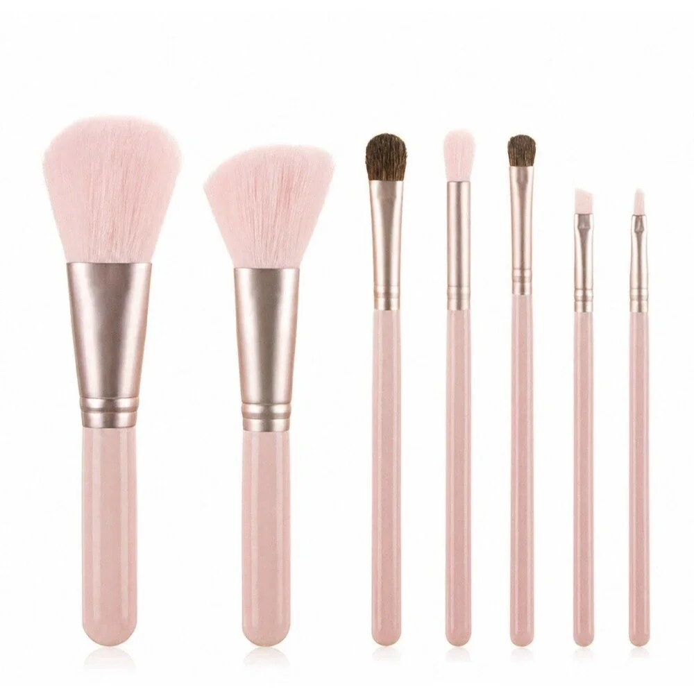 Professional 7-Piece Makeup Brush Set With Travel Case Pastel Pink NEW